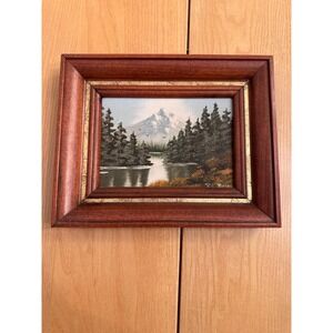 Vintage Mt. Hood Painting | 8x10 Rustic Cabin Decor, Gold Trim